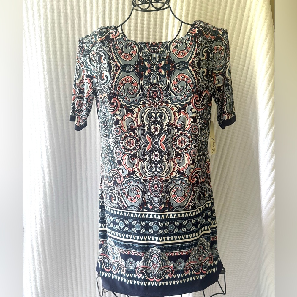 Eliza J navy and maroon Patterned Mini Dress